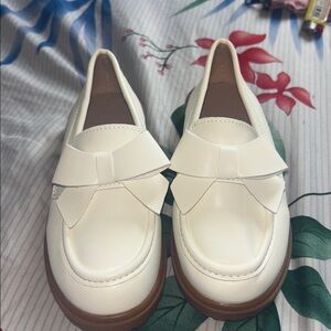 White Loafers with Bow Detail